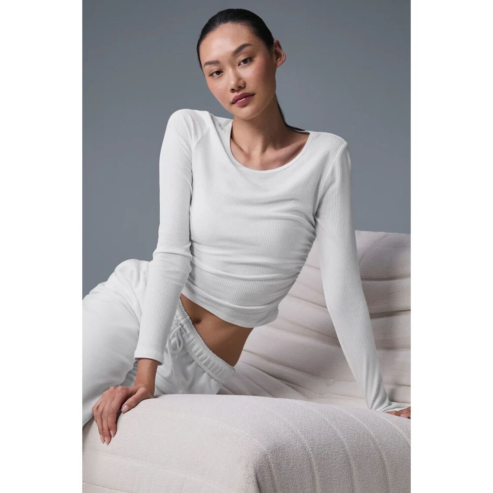 Alo White Gather Long Sleeve XS Top